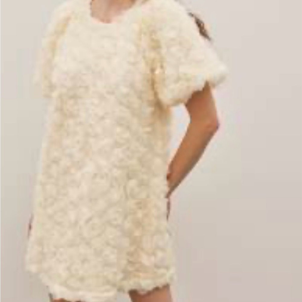 Cream Textured Rose Flower Dress